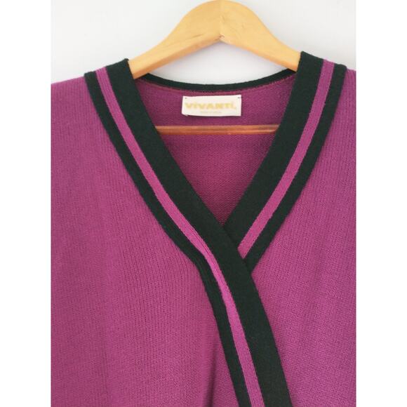 Vintage Vivanti Women's Sweater Wrap Style Purple Black Sz 16 Reto - Picture 14 of 16